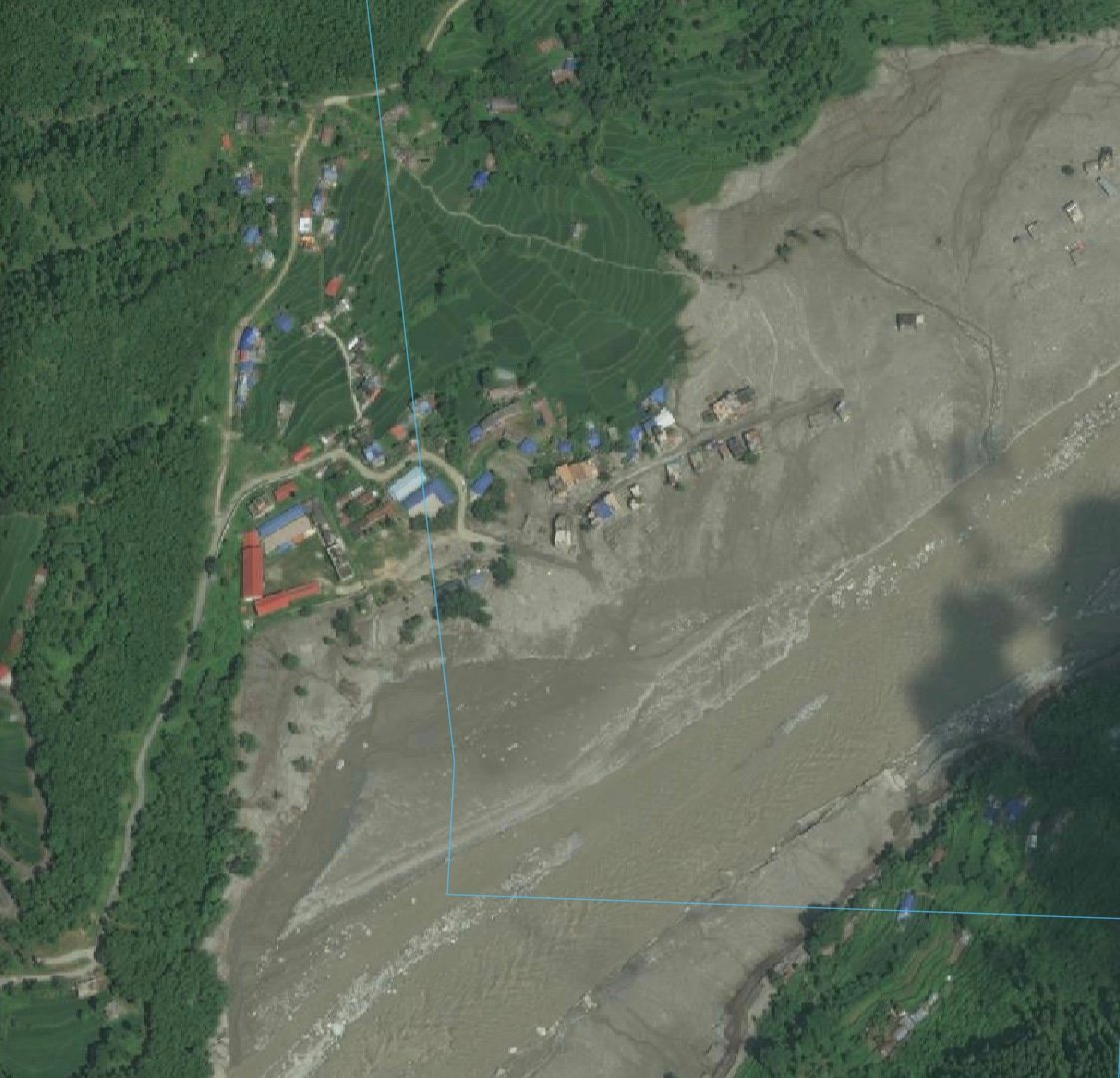 Satellitenbild des Trishuli-Tals in Nepal nach der Flut, dargestellt in RNS Mission Control